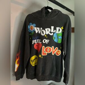 World full of love dark grey hoodie